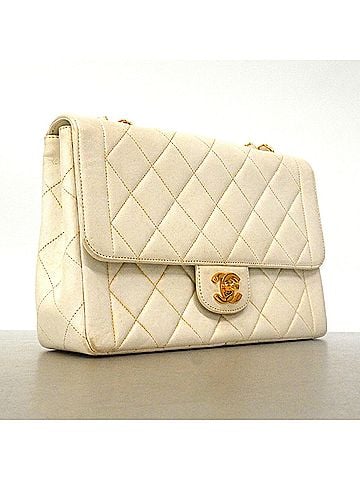Chanel Chanel Matelassé Shoulder Bag, Double Chain, Lambskin, White, Women's (view 2)