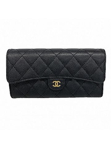Chanel Chanel long wallet, Matelassé caviar leather, black, women's. (view 1)