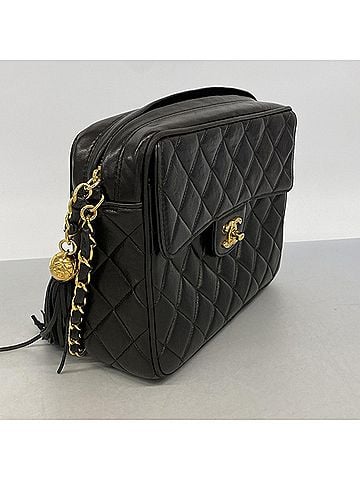 Chanel Chanel Matelassé Shoulder Bag with Chain Strap, Brilliant Lambskin, Black, Women's (view 2)
