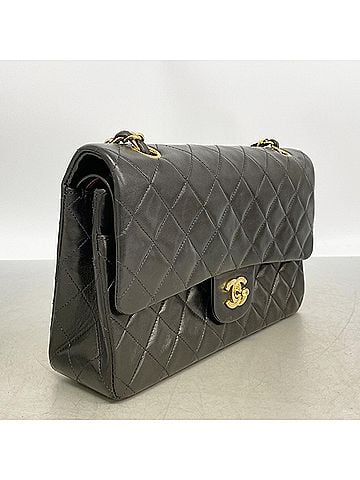Chanel Chanel Matelassé Shoulder Bag, Double Flap, Chain, Lambskin, Black, Women's (view 2)