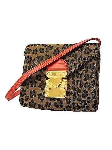 Fendi Fendi Shoulder Bag, Leopard Print, Nylon Canvas, Brown/Red, Women's (view 1)