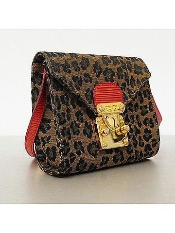 Fendi Fendi Shoulder Bag, Leopard Print, Nylon Canvas, Brown/Red, Women's (view 2)