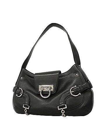 Salvatore Ferragamo Salvatore Ferragamo Gancini Leather Shoulder Bag, Black, Women's (view 1)