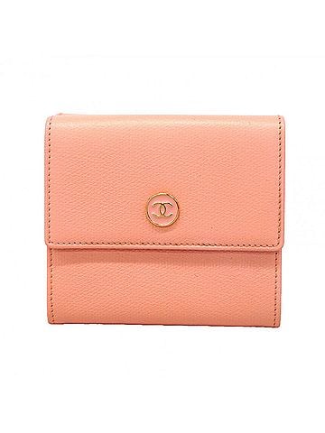Chanel Chanel Tri-fold Wallet, Coco Button, Leather, Pink, Women's (view 1)