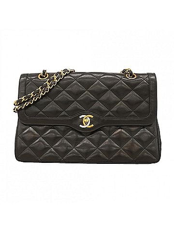 Chanel Chanel Matelassé Shoulder Bag, Paris Limited Edition, Double Flap, Chain, Lambskin, Black Gold, Women's (view 1)