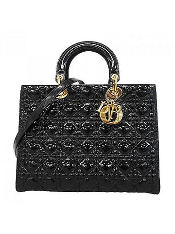 Christian Dior Christian Dior Cannage Lady handbag, black enamel, 2-way bag for women. (view 1)