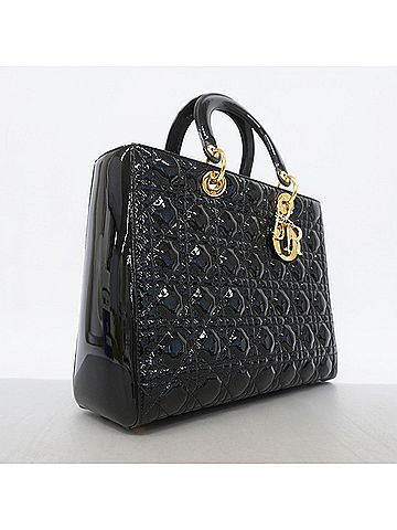 Christian Dior Christian Dior Cannage Lady handbag, black enamel, 2-way bag for women. (view 2)