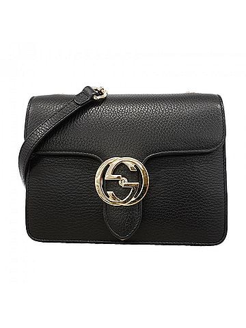 Gucci Gucci Interlocking G Shoulder Bag 510304 Leather Black Champagne Women's (view 1)