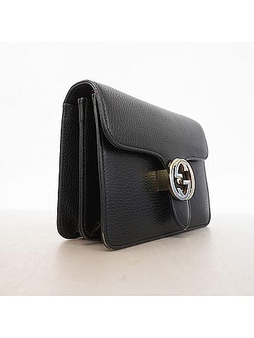 Gucci Gucci Interlocking G Shoulder Bag 510304 Leather Black Champagne Women's (view 2)