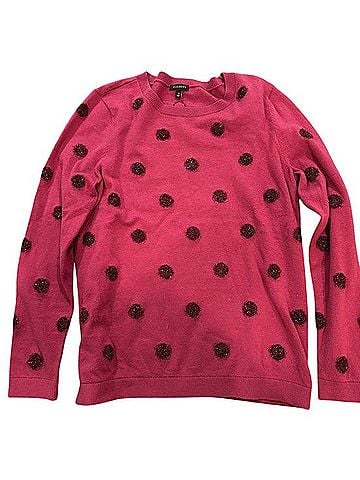 Talbots Raspberry Crewneck Sweater with Dark Berry Polka Dots Pullover Sweater (view 1)
