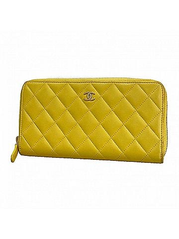 Chanel Chanel long wallet, Matelassé, lambskin, yellow champagne, women's. (view 1)