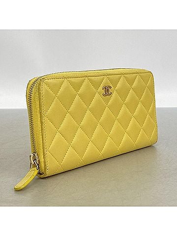 Chanel Chanel long wallet, Matelassé, lambskin, yellow champagne, women's. (view 2)