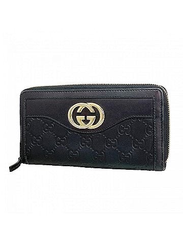 Gucci Gucci long wallet, Guccissima Interlocking G, 291132, leather, black, women's. (view 1)