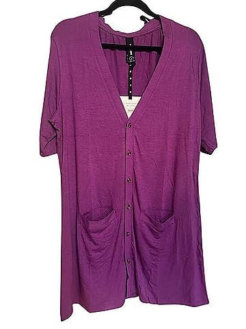 Agnes & Dora Welt Pocket Cardigan Short Sleeve Top (view 1)