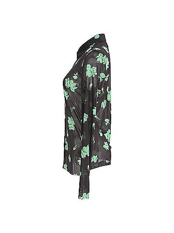 Ganni Ganni Printed Button-Down Mesh Shirt in Black Polyamide (view 2)