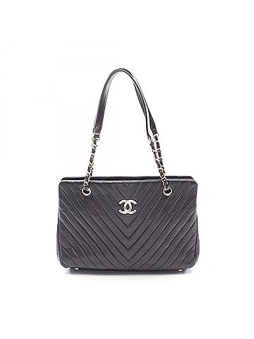 Chanel Chanel V-stitch Chevron Tote Bag Handbag Leather Women's Black (view 1)