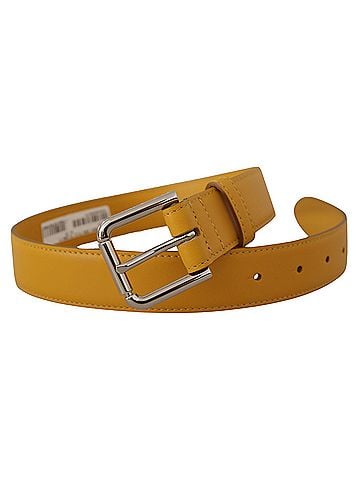 Dolce & Gabbana Yellow Leather Silver Tone Logo Metal Buckle Women's Belt (view 2)