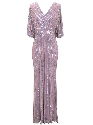 Mac Duggal Mac Duggal 93583 Formal Pink Sequin Beaded Cape Sleeve Gown Vintage Rose Dress 4 Cocktail Dress (view 1)