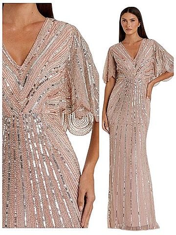Mac Duggal Mac Duggal 93583 Formal Pink Sequin Beaded Cape Sleeve Gown Vintage Rose Dress 4 Cocktail Dress (view 2)