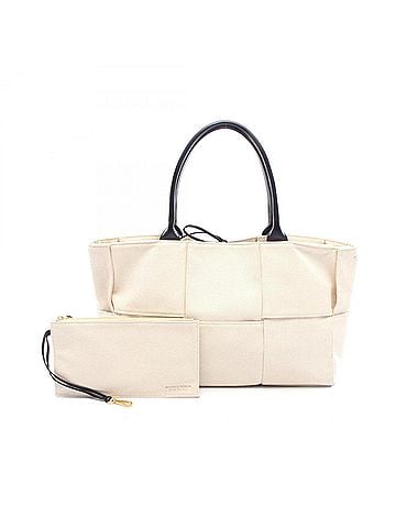 Bottega Veneta Bottega Veneta Arco Medium Maxi Intrecciato Tote Bag Handbag Canvas Leather Women's Ivory/Black (view 1)