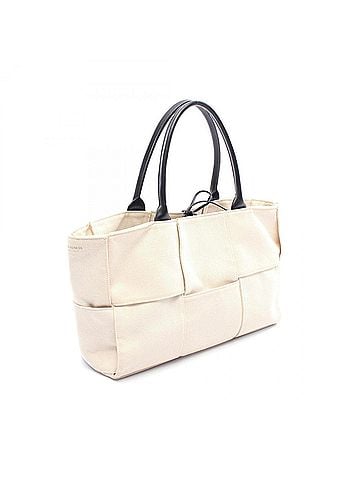 Bottega Veneta Bottega Veneta Arco Medium Maxi Intrecciato Tote Bag Handbag Canvas Leather Women's Ivory/Black (view 2)