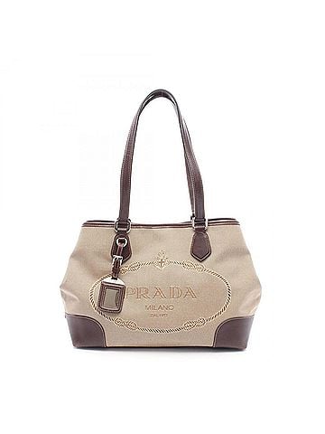 Prada Prada PRADA Logo Jacquard Tote Bag Handbag Canvas Leather Women's Beige/Brown BR3412 (view 1)
