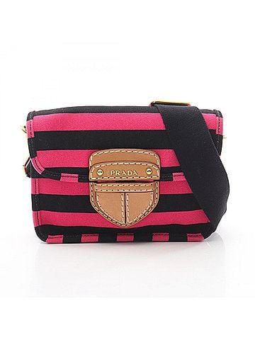 Prada Prada Canapa Righe Shoulder Bag/Handbag, Canvas and Leather, Women's, Pink, Black, Brown (view 1)