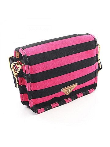 Prada Prada Canapa Righe Shoulder Bag/Handbag, Canvas and Leather, Women's, Pink, Black, Brown (view 2)