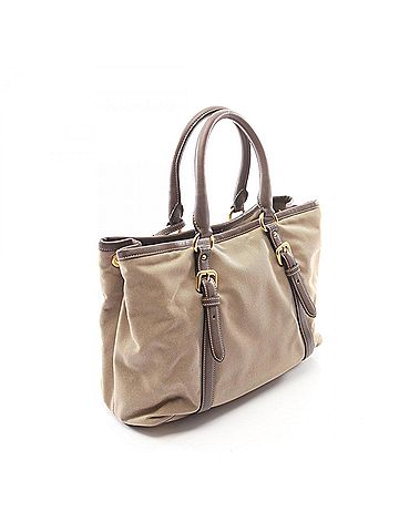 Prada Prada LOGO JACQUARD 2-Way Handbag, Canvas and Leather, Women's, Beige/Brown, BN2832 (view 2)
