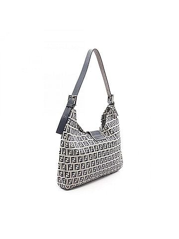 Fendi Fendi Zucchino Shoulder Bag/Handbag, Canvas and Leather, Women's, Navy/Gray (view 2)