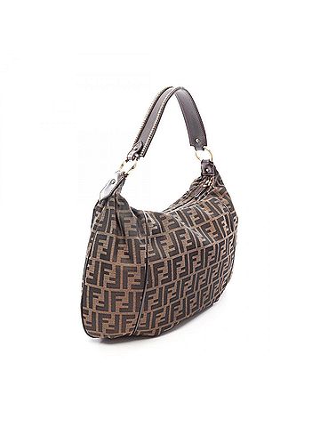 Fendi Fendi Zucca Shoulder Bag/Handbag, Canvas and Leather, Women's, Brown/Black (view 2)