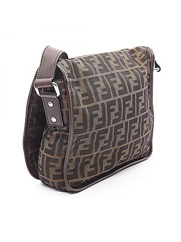 Fendi Fendi Zucca Shoulder Bag/Handbag, Canvas and Leather, Men's Women's, Black/Khaki, 7VA230 (view 2)