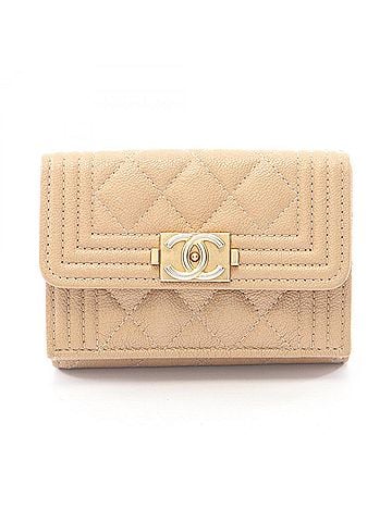 Chanel Chanel Boy Tri-fold Wallet, Caviar Leather (Grained Calfskin), Women's, Beige, A84432 (view 1)