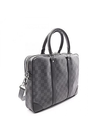 Louis Vuitton Louis Vuitton Portedocument Voyage Damier Graphite 2-Way Briefcase Handbag, Coated Canvas Leather, Men's, Black (N40445) (view 2)