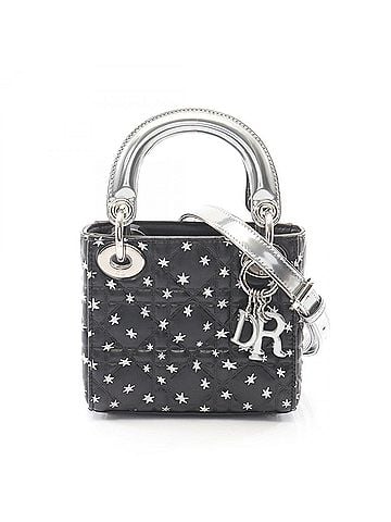 Christian Dior Christian Dior Dior Lady Mini Cannage Star 2-Way Handbag, Leather, Women's, Black/Silver (view 1)