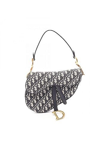 Christian Dior Christian Dior Dior Saddle Bag Oblique Jacquard Handbag, Canvas Leather, Women's, Beige/Navy (view 1)