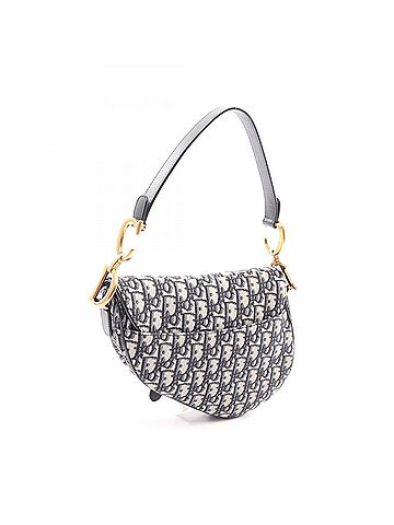Christian Dior Christian Dior Dior Saddle Bag Oblique Jacquard Handbag, Canvas Leather, Women's, Beige/Navy (view 2)
