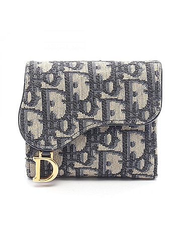 Christian Dior Christian Dior Dior SADDLE Saddle Bag Oblique Tri-fold Wallet, Canvas Leather, Women's, Navy/Beige (view 1)