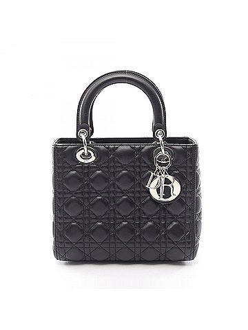 Christian Dior Christian Dior Dior LADY DIOR Cannage Handbag, Leather, Women's, Black (view 1)