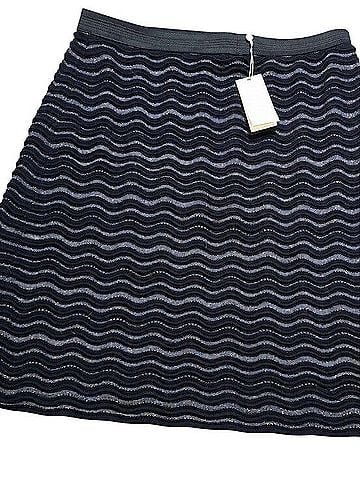 Tory Burch Navy Wave-Texture A-Line Midi Skirt Formal Skirt (view 1)