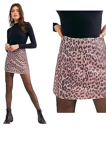 Free People Pink Leopard Sequin Mini Skirt Skort (view 2)