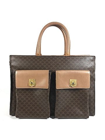 Céline CELINE Vintage Macadam Logo Bag, Tote Business Handbag, Leather, Women's, Brown (view 1)