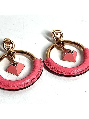 Hermès HERMES Loop Medor Earrings PM - Accessories, Jewelry, Earrings, Leather, Metal, Men's, Women's, Pink (view 2)