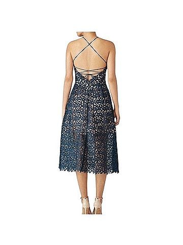 Willow Blue Opal Lace Open Back Midi Dress Casual Dress (view 2)