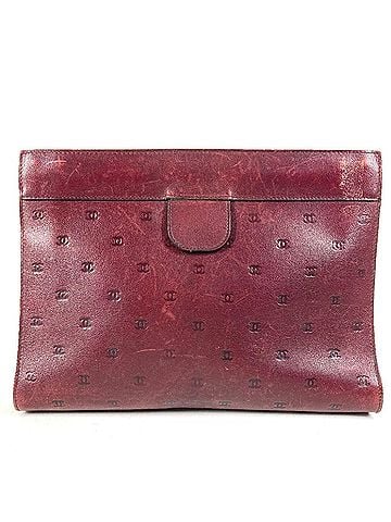 Chanel CHANEL Vintage Logo All-Over Print CC Coco Mark Second Bag Handbag Pouch Clutch Leather Women's Wine Red (view 2)