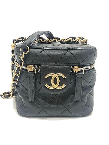 Chanel CHANEL AS3228 Matelassé Coco Mark 2-Way Vanity Bag with Mirror, Shoulder Bag, Lambskin, Women's, Black (view 1)