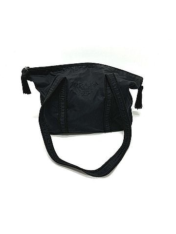 Prada PRADA Prada embroidered logo tassel handbag shoulder bag tote nylon women's black (view 1)