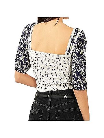 Free People Marigold Mix Print Floral Smocked Short Sleeve Top Short Sleeve Blouse (view 2)