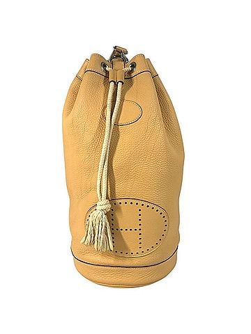 Hermès HERMES Hermes H-punched logo drawstring lunch bag shoulder Taurillon Clemence leather men's and women's yellow beige (view 1)