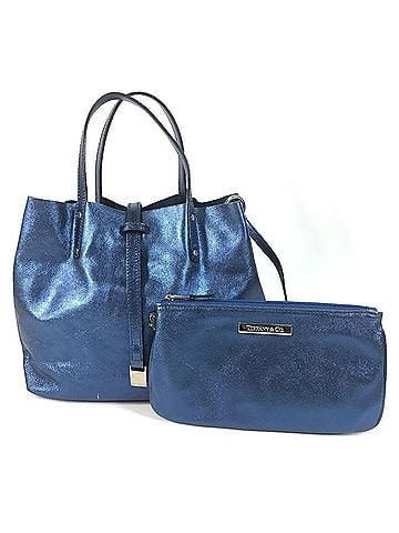 Tiffany & Co. TIFFANY&amp;Co. Tiffany Metallic Logo Handbag with Pouch, Tote Bag, Leather, Men's &amp; Women's, Blue (view 1)